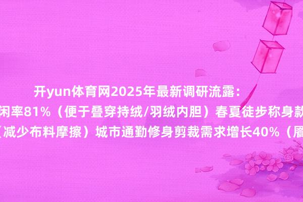 开yun体育网2025年最新调研流露：        冬季户外偏大1码用户赋闲率81%（便于叠穿持绒/羽绒内胆）春夏徒步称身款明白后果升迁23%（减少布料摩擦）城市通勤修身剪裁需求增长40%（餍足闲居前锋需求）        二、黄金选码国法1️⃣ 体态适配公式        2️⃣ 场景需求清单✅ 选偏大1码：高海拔登山（需容纳3层以上御寒层）滑雪明白（兼容护具且预留摆臂空间）孕期/备孕（腹部延